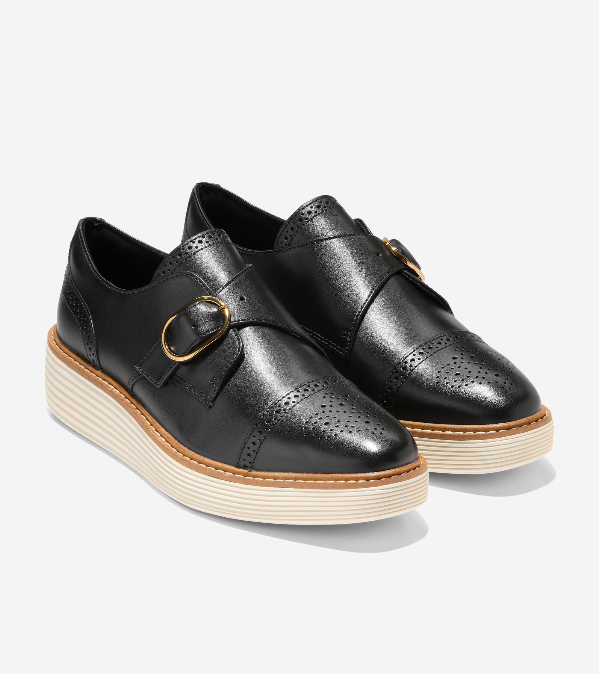 Women's ØriginalGrand Platform Monk Strap Oxfords in Black | Cole Haan